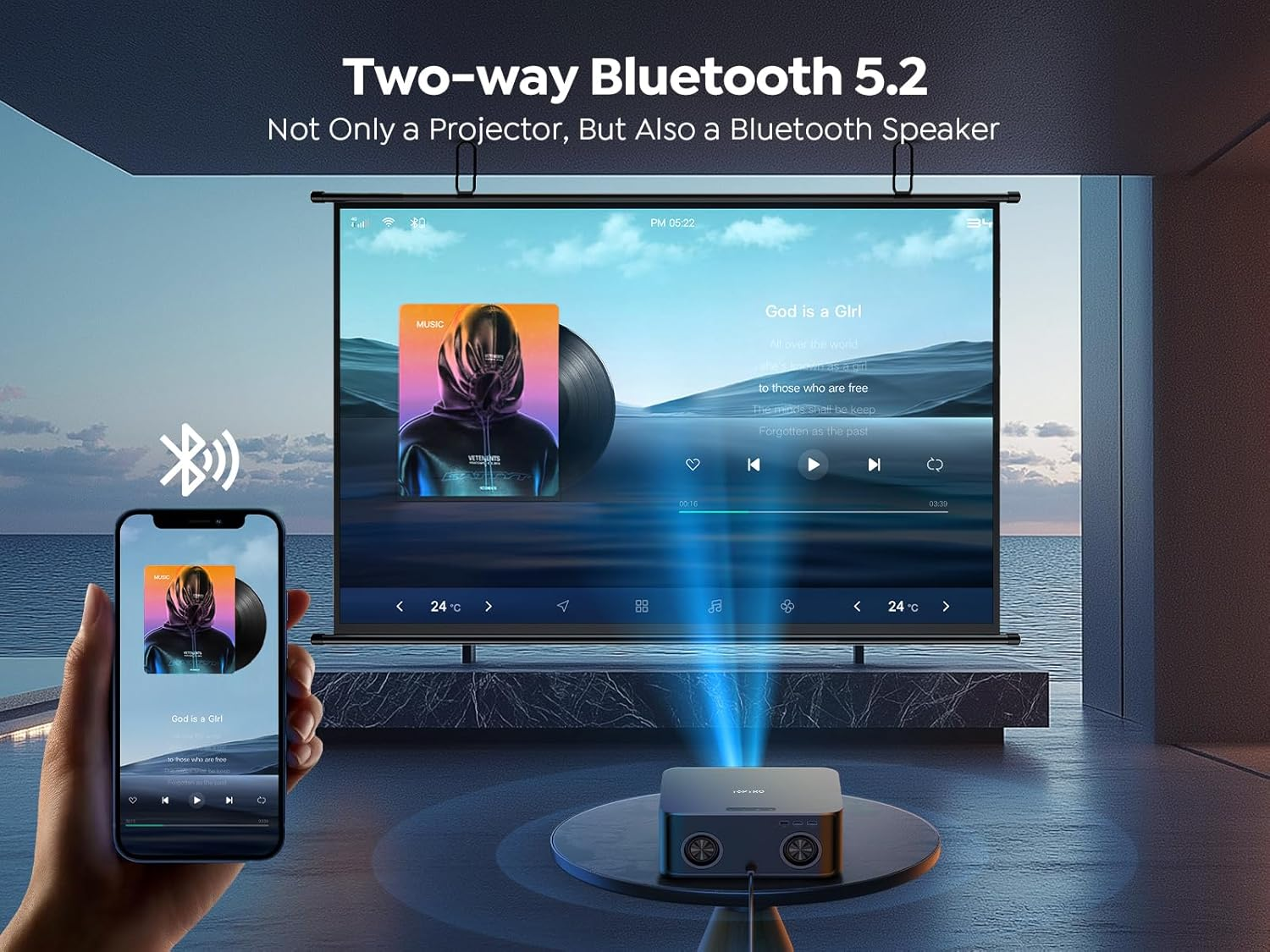 Projector 4K【Official Neflix/36000 Lumen/36W Dolby Audio】Auto Focus/Keystone/Screen Alignment/Obstacle Avoidance Smart Projector, TOPTRO Native 1080P Projector Wifi 6 Two-Way Bluetooth Exposed Speaker image number 5