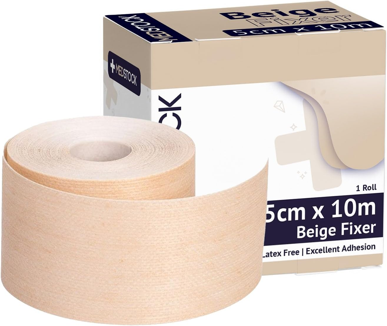 MEDSTOCK Non-Woven Fabric, Beige Fixer Roll, 5CM X 10M, 1 Roll, Wound Care, Adhesive Dressing Tape, Medical Device Securer, Flexible and Soft, Stable and Dependable, Increases Patient Comfort image number 2