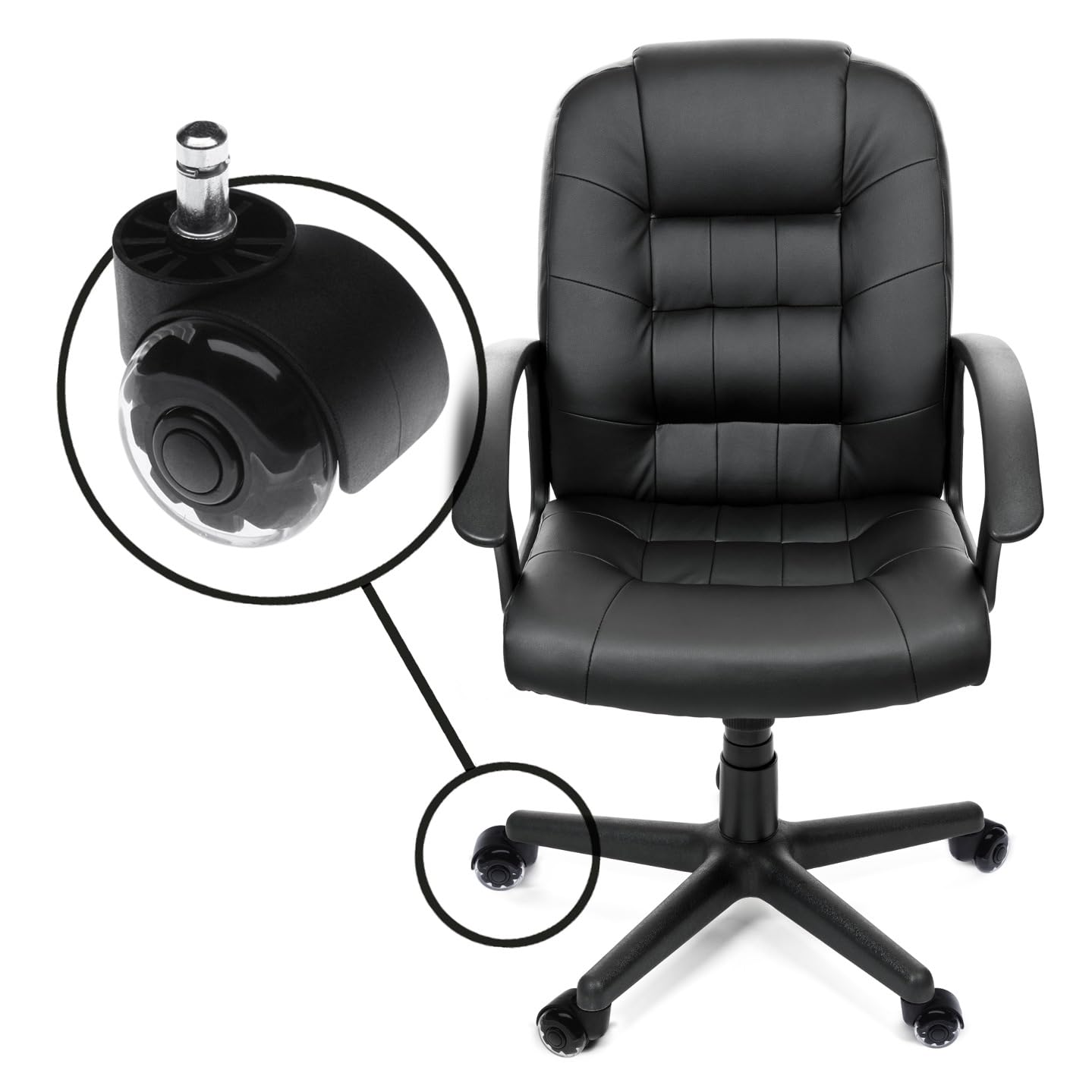 Office Chair Caster Wheels,Set of 5,2 Inch Twin Rollerblade Chair Wheels,Heavy Duty Rubber Caster Smooth Quiet Rolling Safe Protection for All Floors, Black image number 2