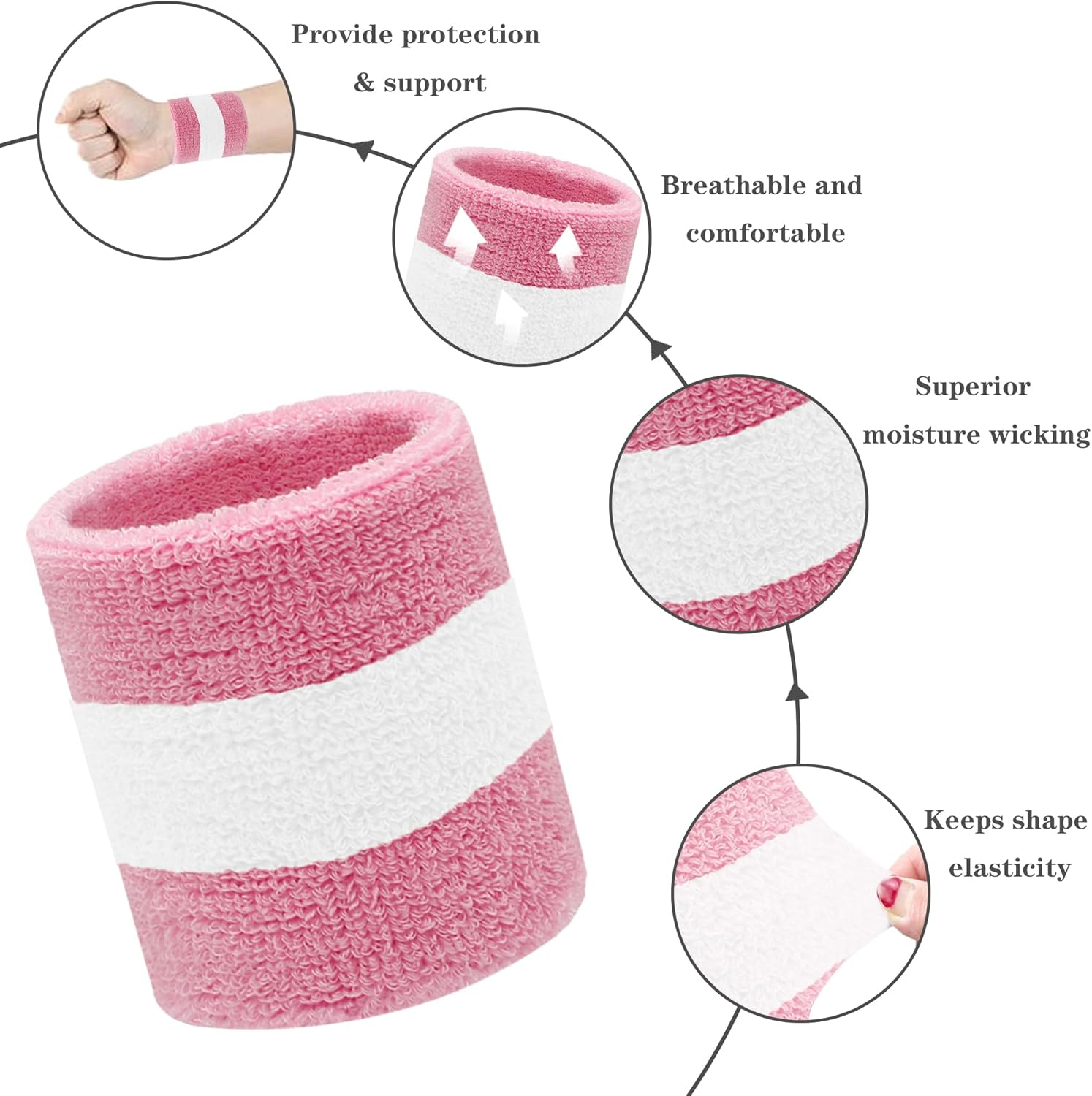 8 Pack Wrist Sweatbands Tennis Wrist Bands Absorbent Sweat Band for Men and Women, Breathable Cotton Sweatbands for Working Out, Football, Basketball, Running Athletic Sports - Black  Gray image number 5