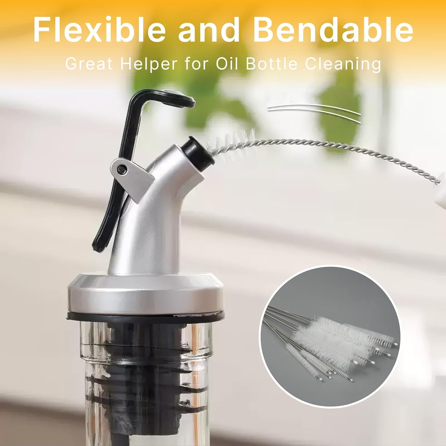 10-Pack Straw Cleaning Brushes &ndash; Multi-Size Nylon Bristle Kit with Keychain (8" Length, White) image number 5