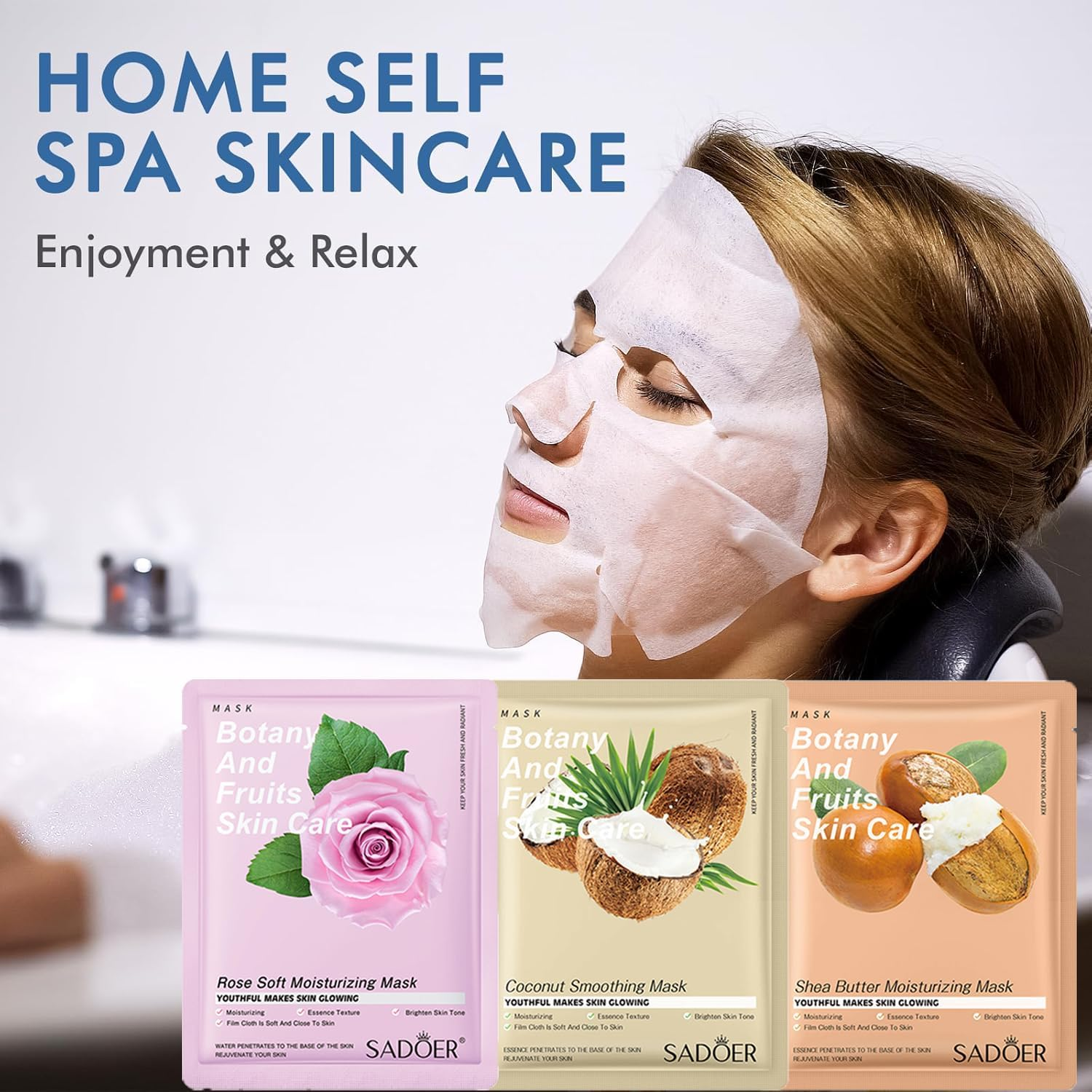 10-Pack Sheet Face Masks Skincare for All Skin Types, Hydrating & Nourishing Suitable for Sensitive Skin, Bulk Facial Mask Set for Women, Face Mask Gifts Set for Face Spa. image number 1