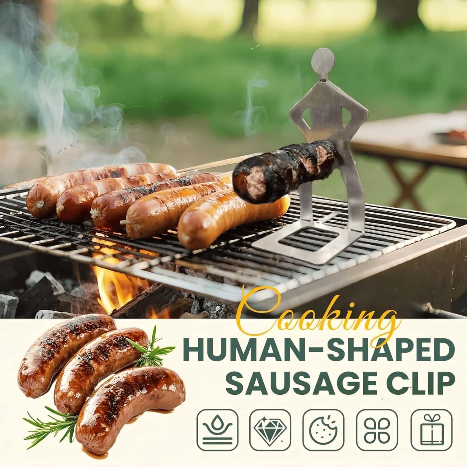 HOLDAWN 2 Pack Stainless Steel Snag BBQ Stand, Funny Men Shape Sausage Grill for Camping, Beach & Backyard image number 5