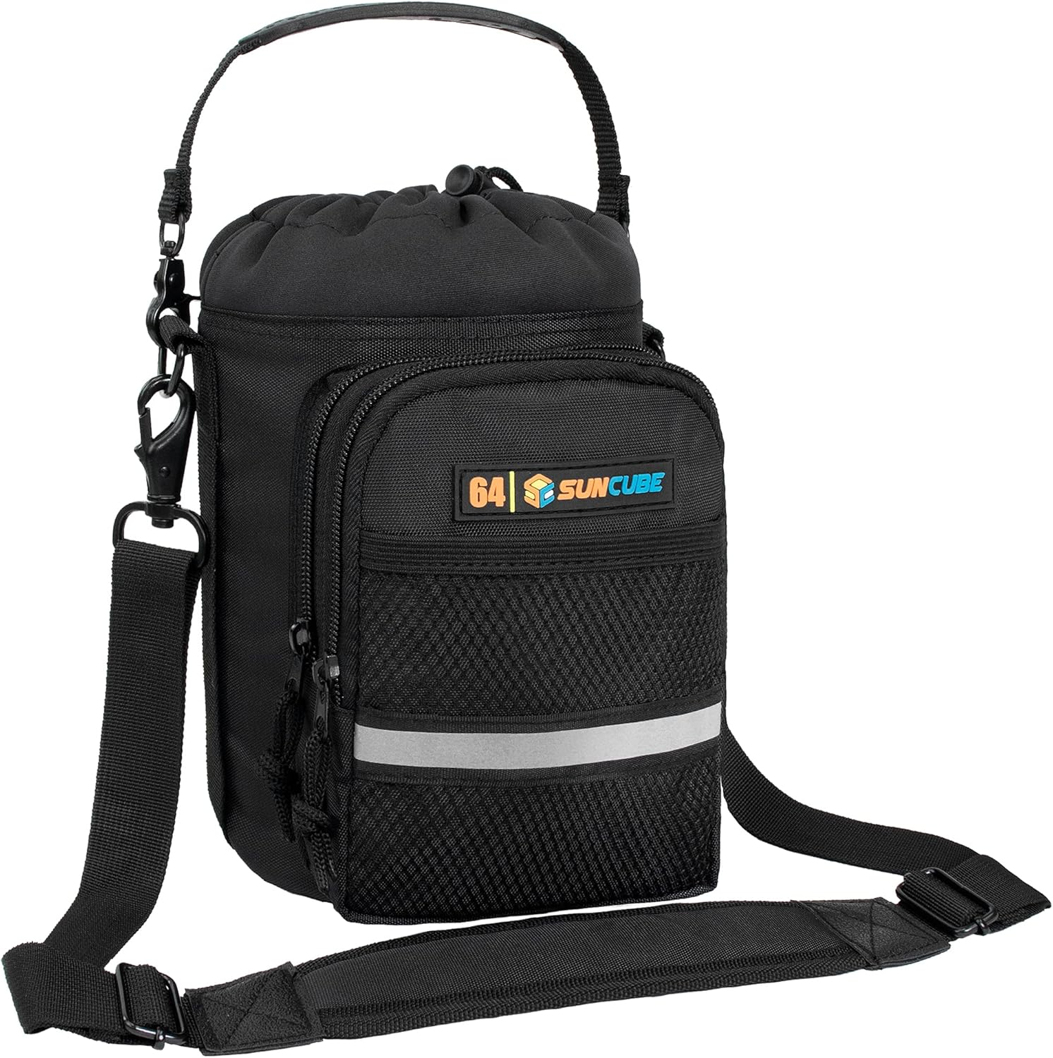 SUN CUBE Water Bottle Carrier with Strap, Insulated Water Bottle Carrier Bag with Phone Pocket Pouch, Sleeve Sling Purse Crossbody Bottle Holder for Walking, Sports, Hiking Accessories, Gray 64Oz