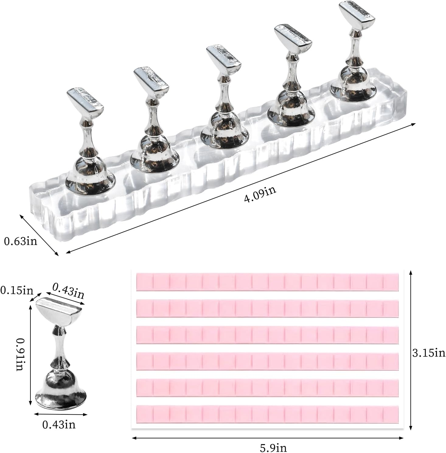 BQAN 2 Set Nail Holder for Painting Nails, Transparent Acrylic Nail Stand for Press on / Fake Nail Tips Training / Nails Display with 96 Pcs Reusable Adhesive Putty (Clear) image number 5