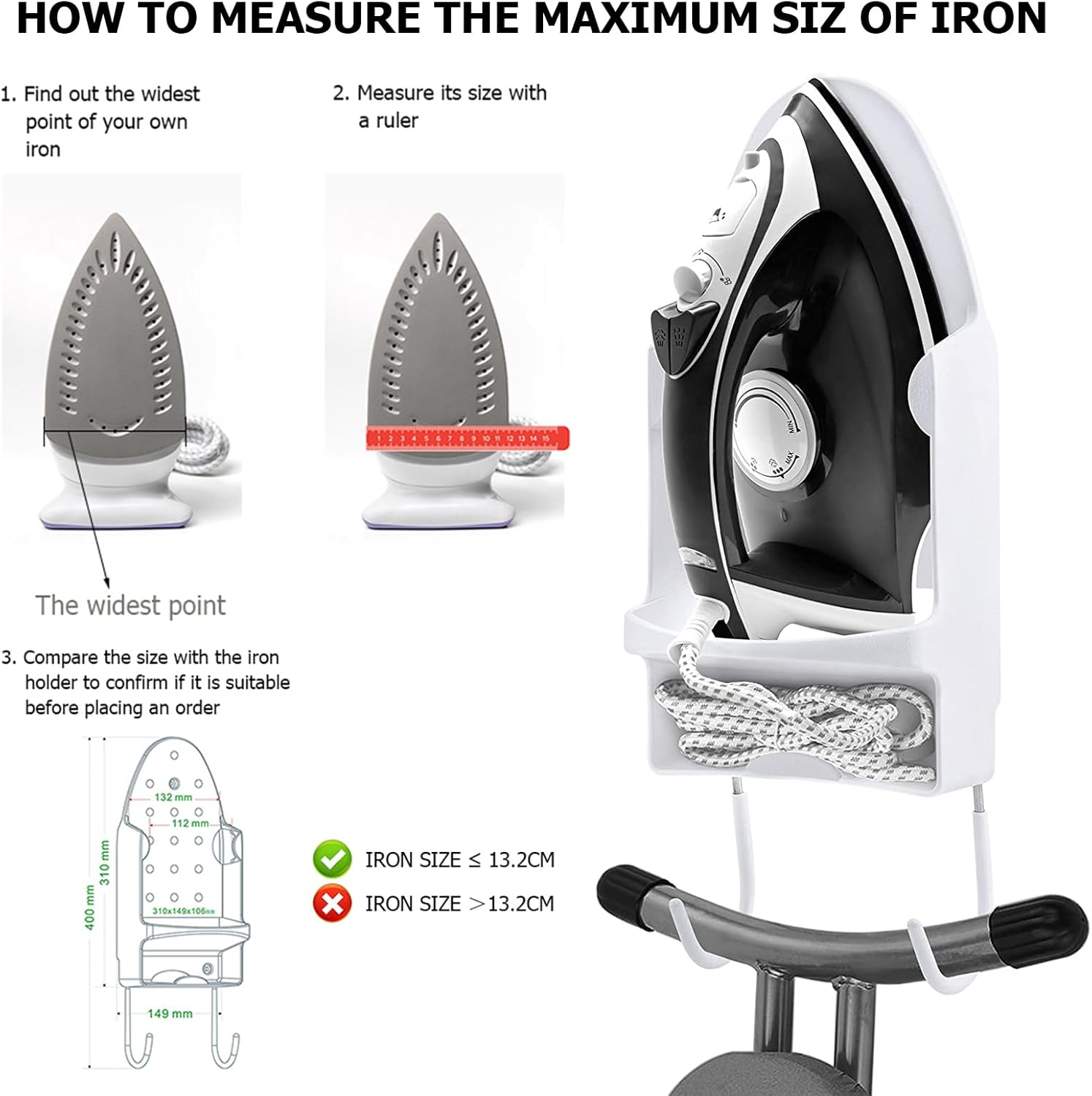 Oranlife Wall Mounted Ironing Board Rack Electric Iron Holder Household Bathroom Shelf image number 4