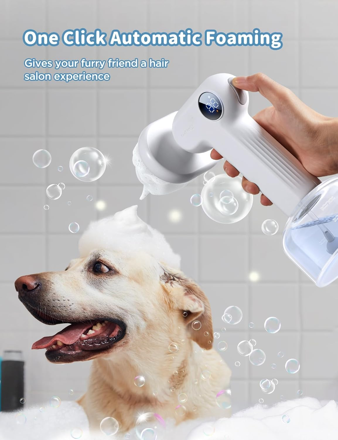 FEELNEEDY Automatic Foaming Soap Dog Bath Brush, Foaming Dispenser with Soft Silicone Massage Dog Shampoo Brush, One-Click Deep Cleaning Dog Washing Brush for Short and Long Haired Pet, White image number 2