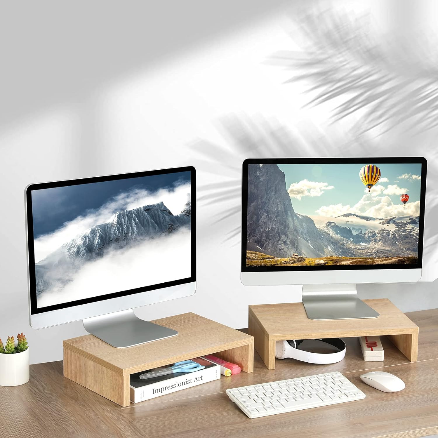 TEAMIX Wood Monitor Stand Riser-2 Pack,Maple Adjustable Monitor Stand Dual Monitor Riser for 2 Monitors/Laptop/Pc Computer Stand for Desk - Maple image number 4