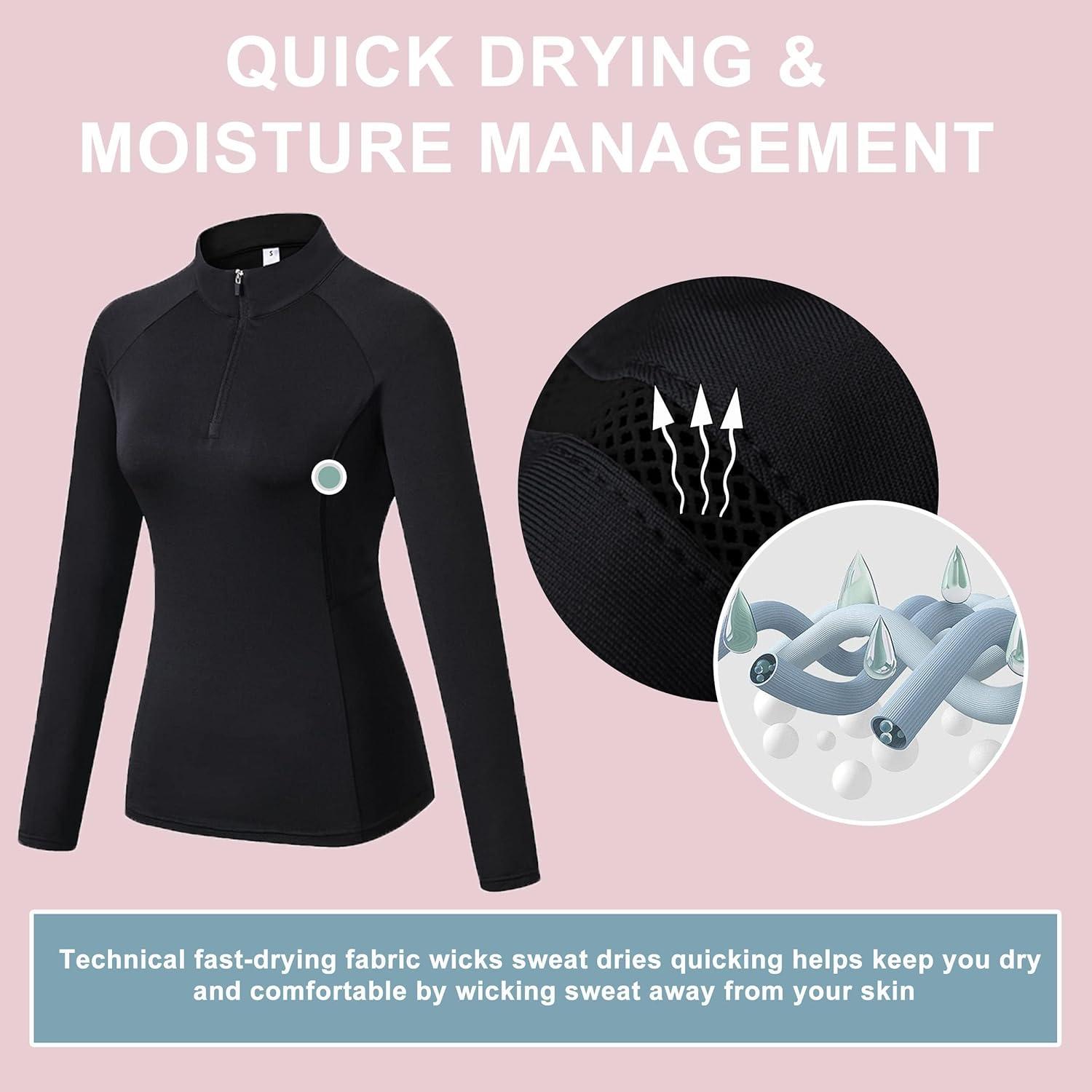 LANBAOSI Women'S Workout Long Sleeve Shirts Half Zip Pullover Slim Fit Athletic Yoga Tops Running Shirts with Thumbholes image number 2