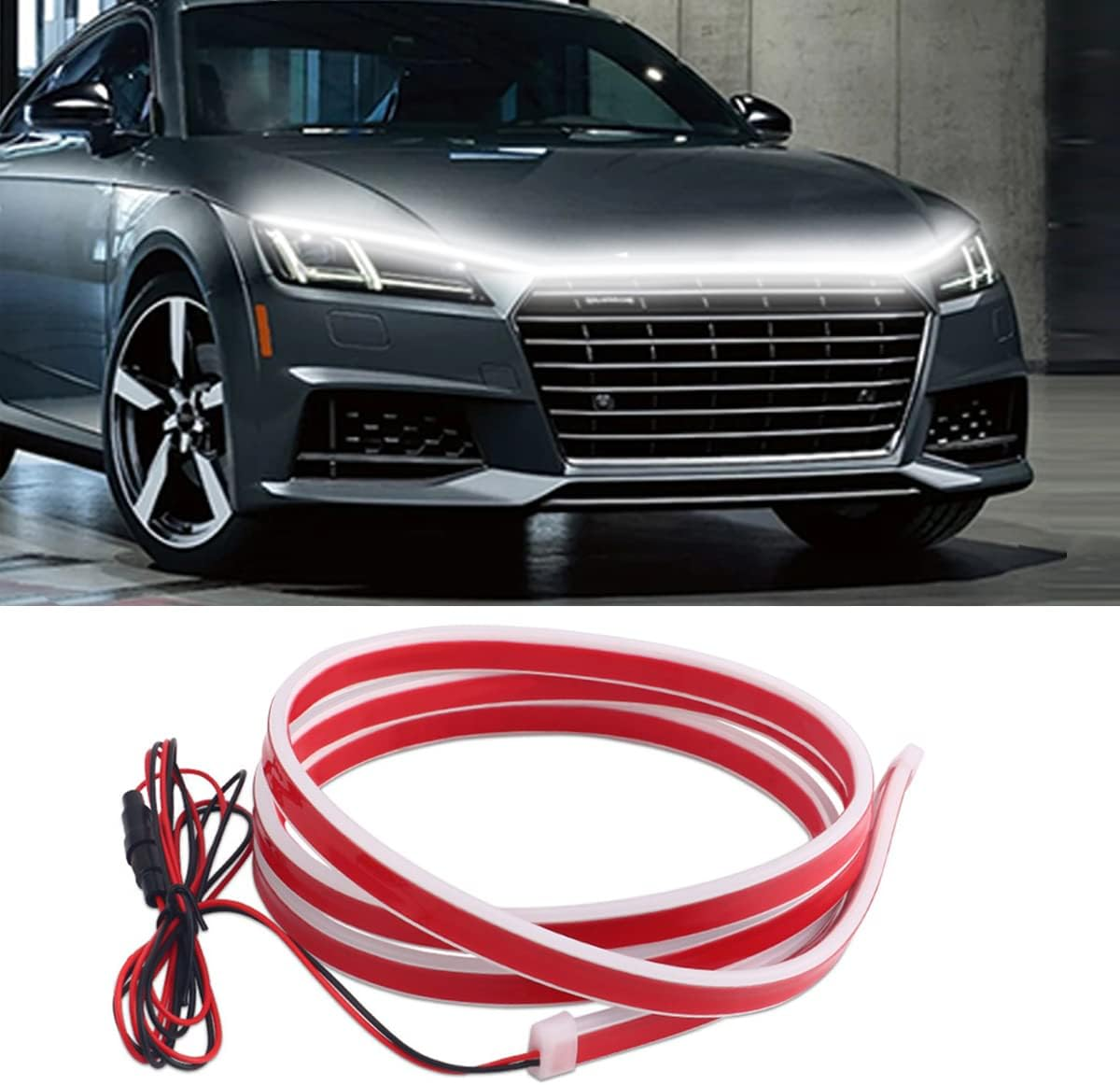 Dynamic Car Hood Light Strip, 59/71/79 Inches Flexible Exterior Car LED Strip Lights Waterproof Car Led Hood Light Daytime Running Light Strip for Cars, Trucks (White)