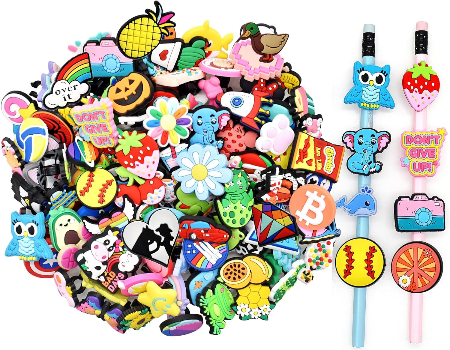 Papacharms Lot Different Pencil Topper Decorations 25/40/55/80/100PCS Random Mixed Cute Pencil Clip Decoration (105)