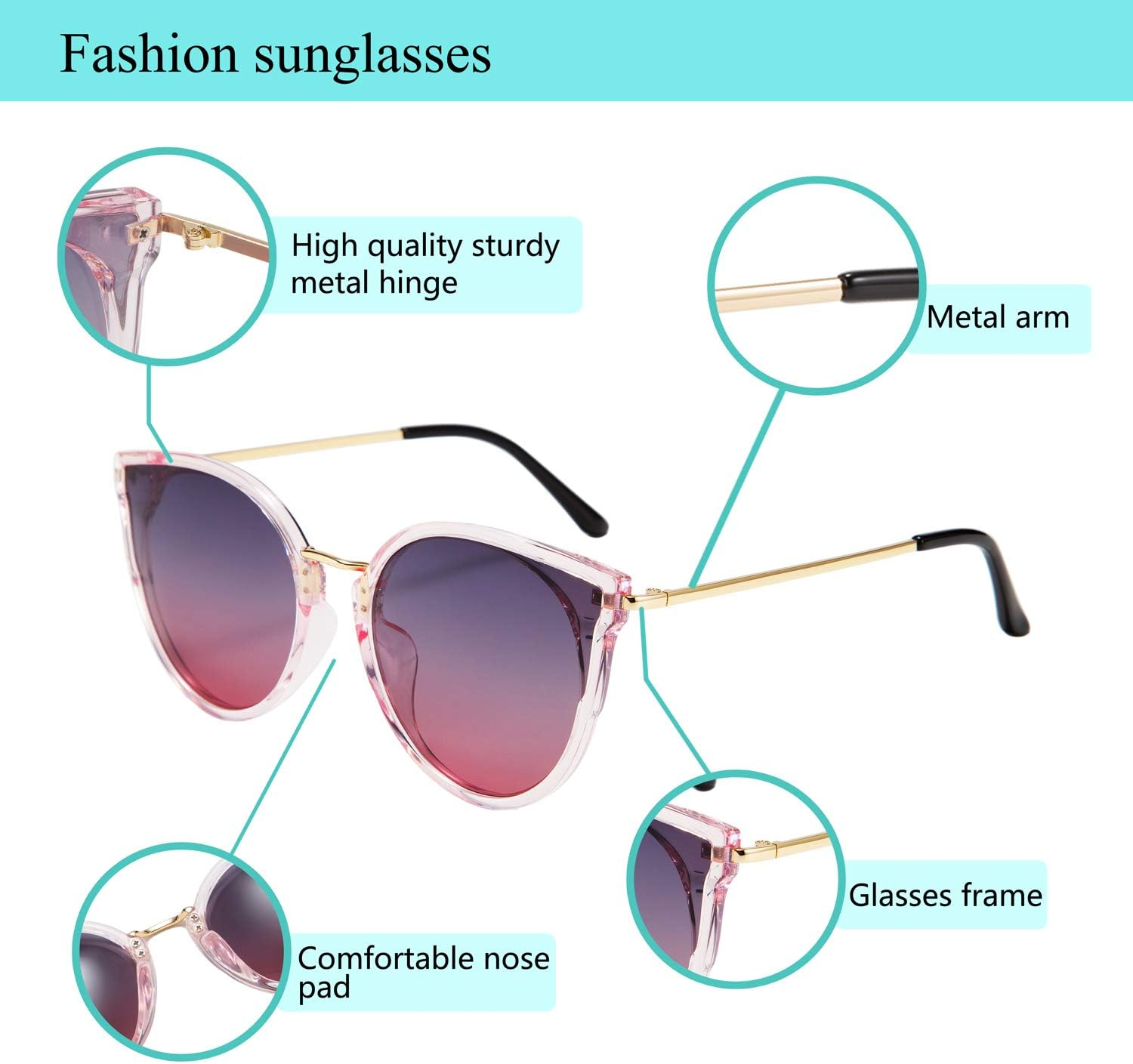 FEISEDY Vintage Polarized Cat Eye Sunglasses for Women Oversized round Sunglasses anti Glare B7000 image number 1