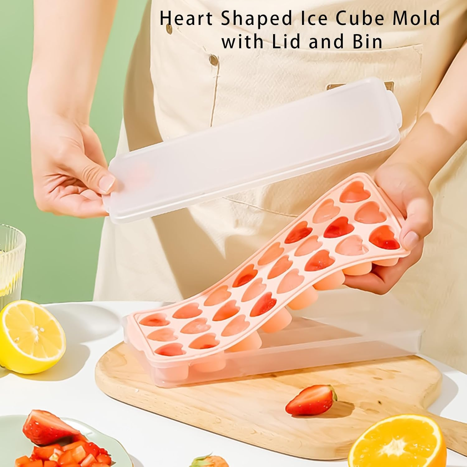 2 Pack Heart-Shaped Ice Cube Trays with Lid and Bin - 48 Holes Silicone Mini Heart Ice Cube Tray, BPA Free and Dishwasher Safe, Fun Shape Ice Cube Mold, Easy to Remove image number 2