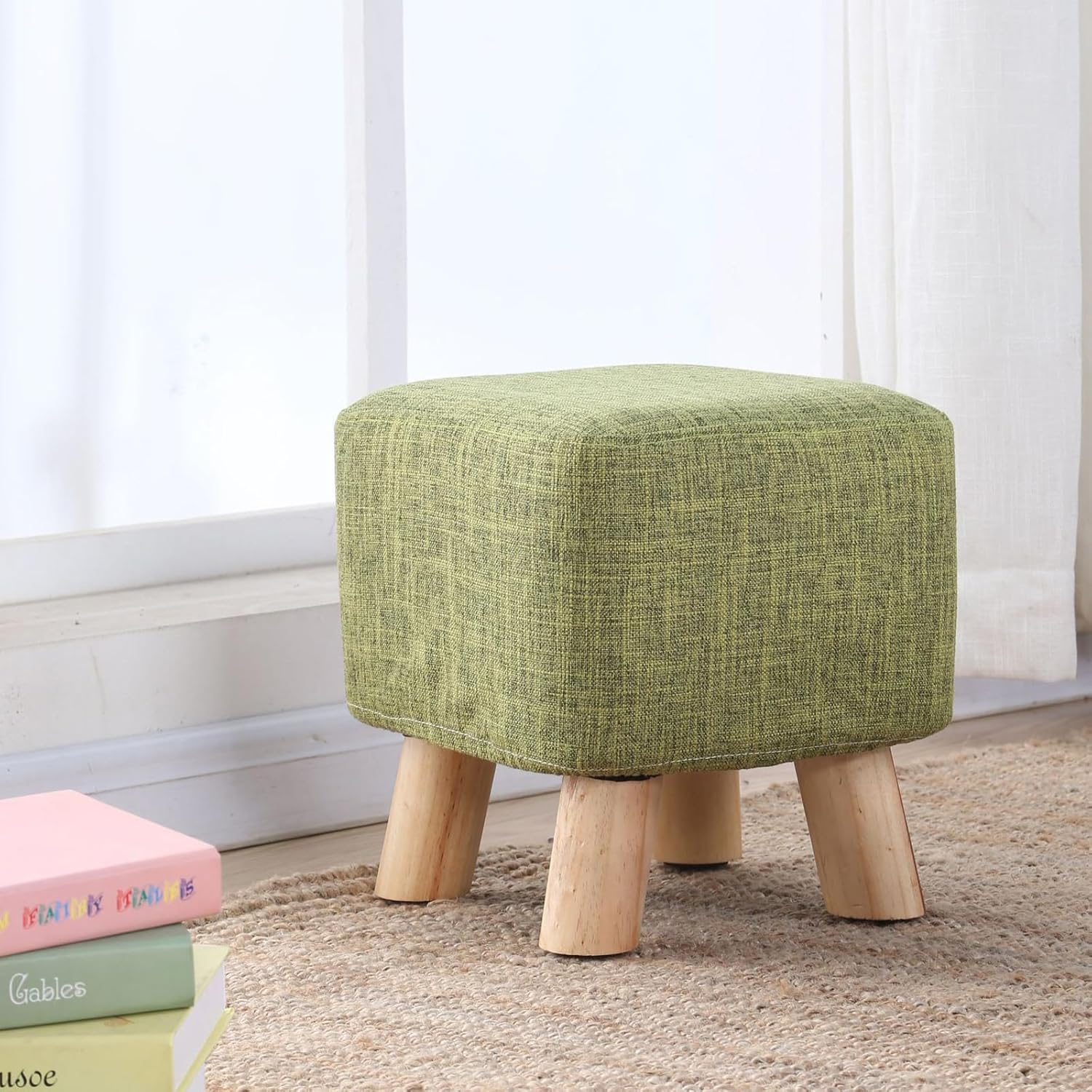 Modern Ottoman Footstool with Wooden Legs, Multiple Colours Available, Square A181 (B Gray) - A Pink image number 3