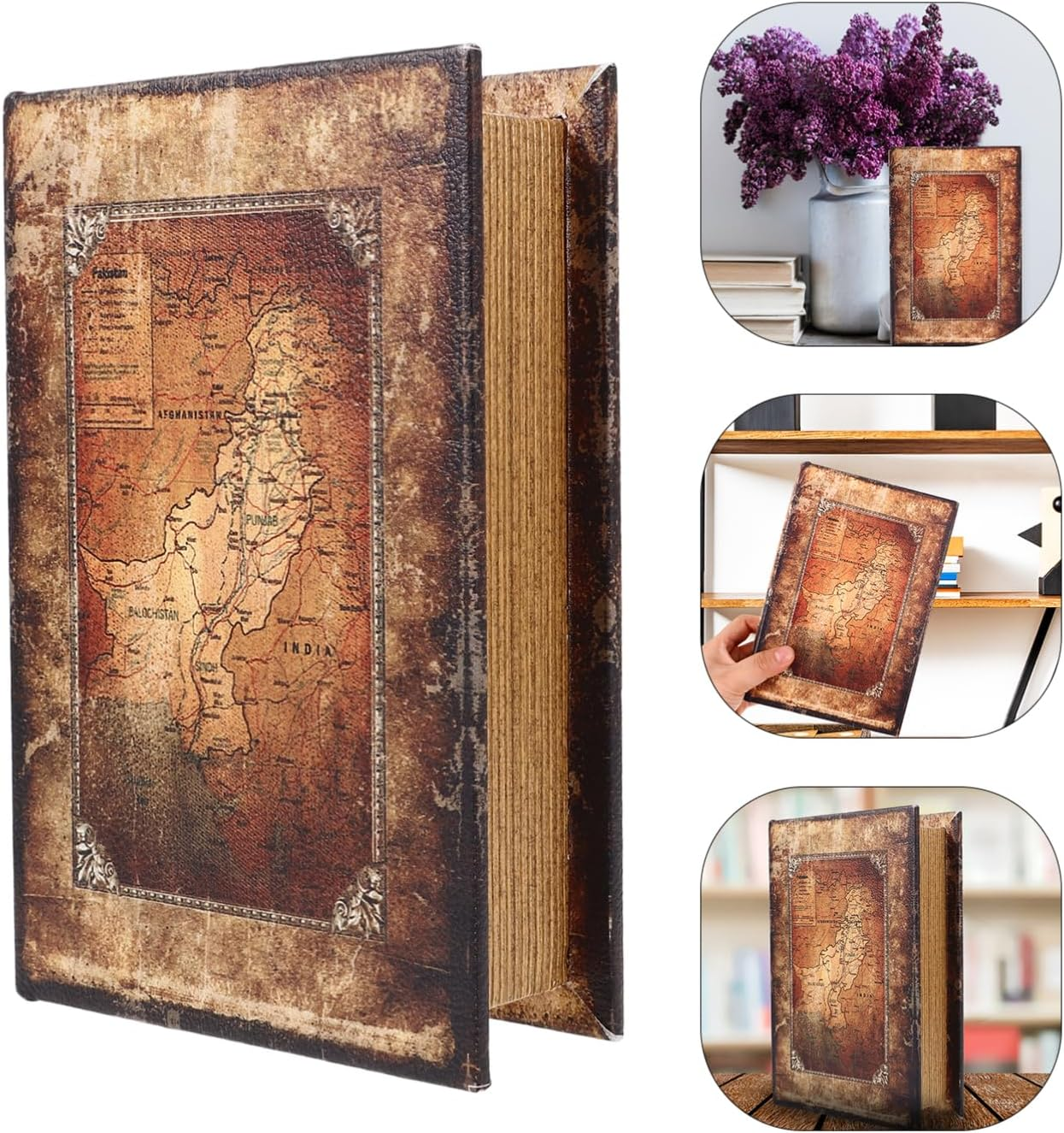 Vintage Book Shaped Box Small Size Decorative Storage Organizer Simulation Book Box Home Ornament Vintage Nautical Map Design