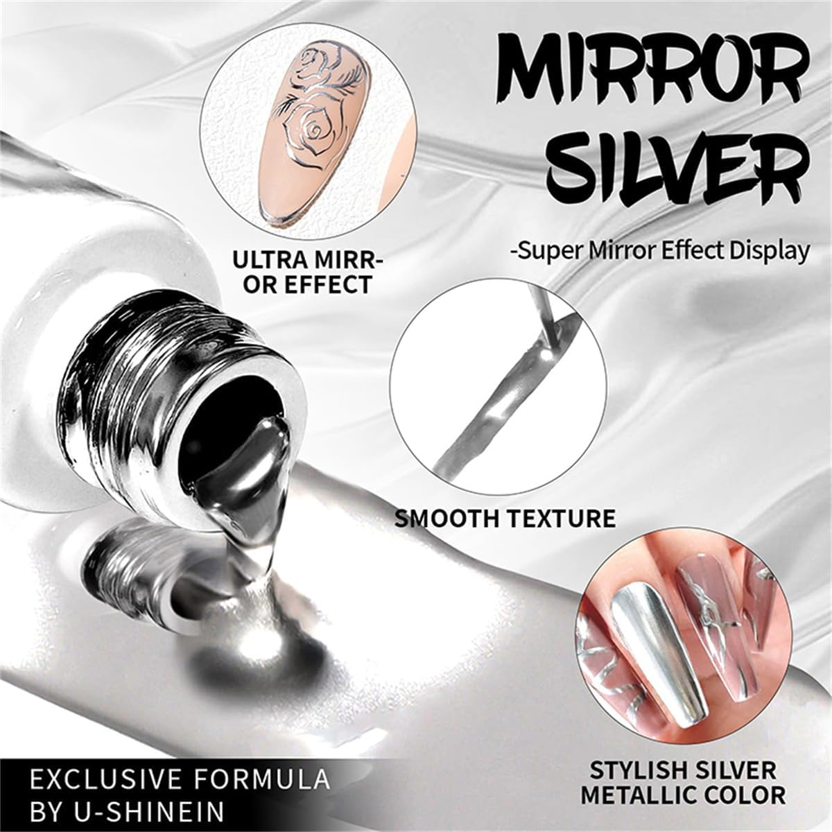 3PCS Metallic Painting Gel Liner Nail Art 3D Mirror Chrome Effect Gel Nail Polish,Gold Silver Rose Gold Metal Painted Drawing Gel Build in Thin Brush Soak off UV/LED Gel for Salon Home DIY Manicure&hellip; image number 5