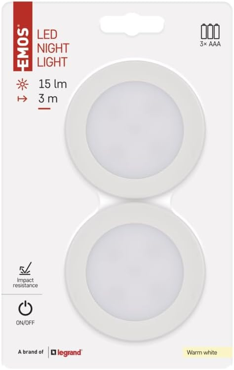 EMOS - LED Night Light 2 Pieces with Adhesive Pads - 2X Orientation Lights Battery Operated (3X AAA Each), for Children and Seniors - Pressure Light for Sticking on - Brightness 15 Lm, Light Range 3 M image number 4