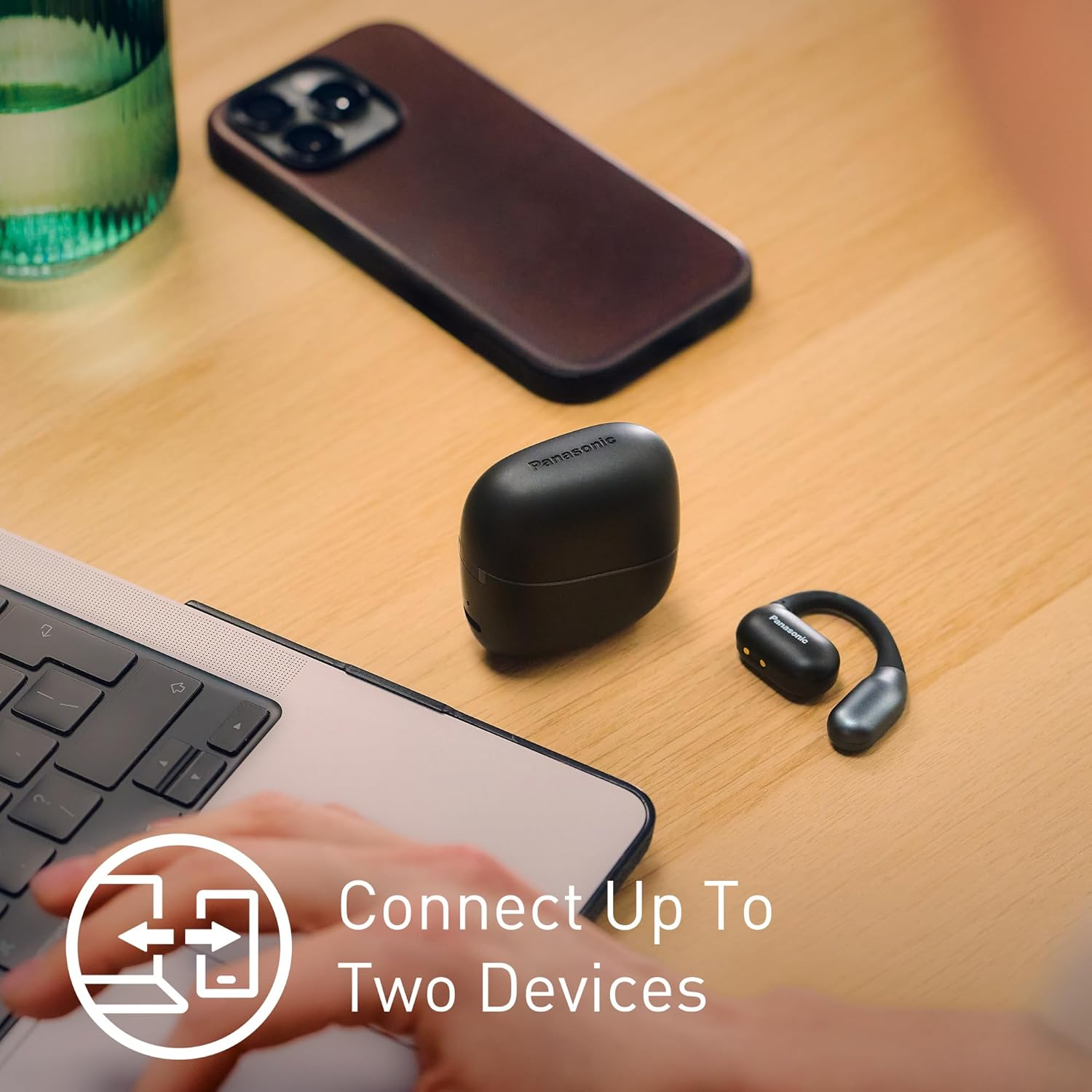 Panasonic True Wireless Bluetooth Open Ear Headphones, IPX4 Waterproof, Multi Point Connectivity, Environmental Noise Cancellation, 25Hr Play Time and USB C Charging, Black (RB-F10DE-K) image number 3