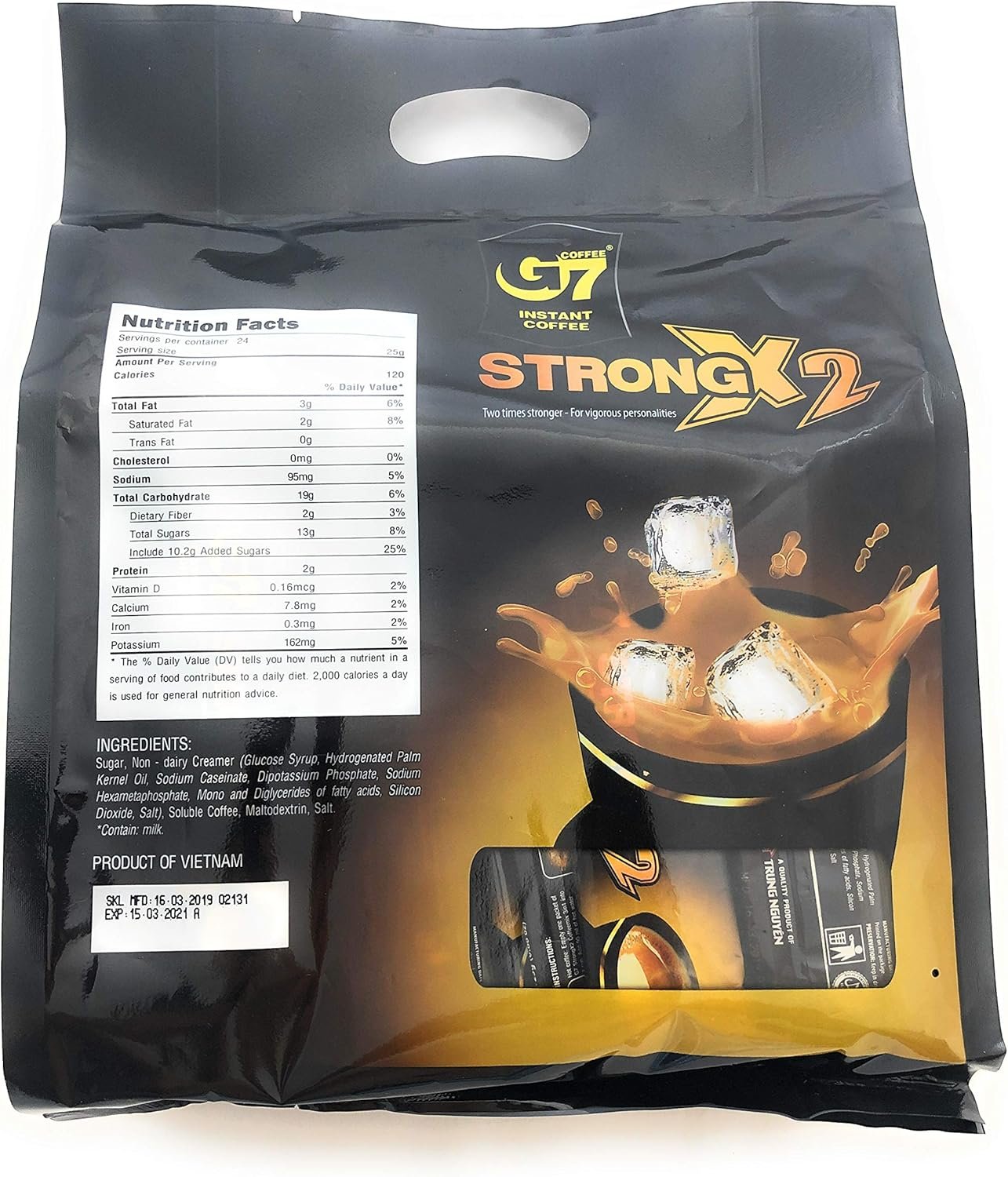 Trung Nguyen G7 3-In-1 Strong X2 Instant Premium Vietnamese Coffee, Coffeemix 24 Sachets X 25G (600G)