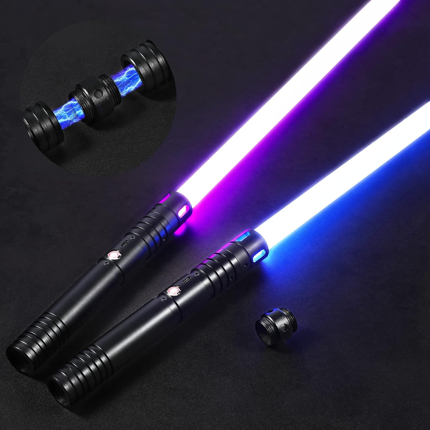 Oomyeh 2Pack FX Dueling Lightsaber Battle Sounds Metal Hilt 15 Colors Changeable 3 Modes 2 in 1 Light Sabers Perfect Christmas Halloween Present for Kids