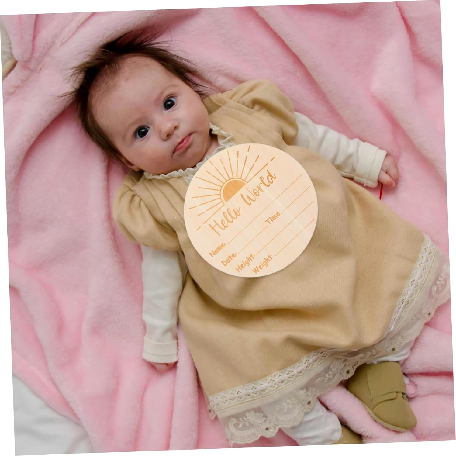 Birth Announcement Sign round Shaped Newborn Name Plaque for Hospital Photos Unique Milestone Keepsake Decor Safe Natural Wood image number 1