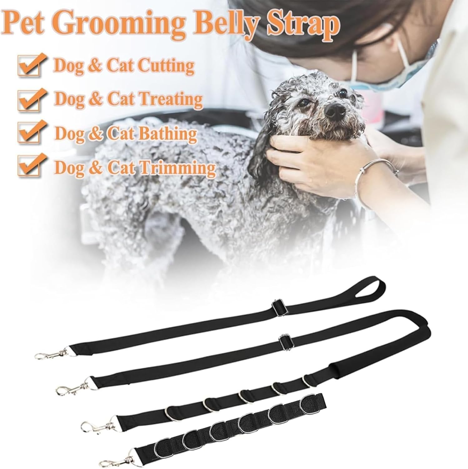 ASOCEA Adjustable Nylon Dog Grooming Belly Strap Leash Pet Bathing Restraint Band D-Rings Small Medium Dogs Cat Puppy Kitty Hair Cutting Washing Black image number 5