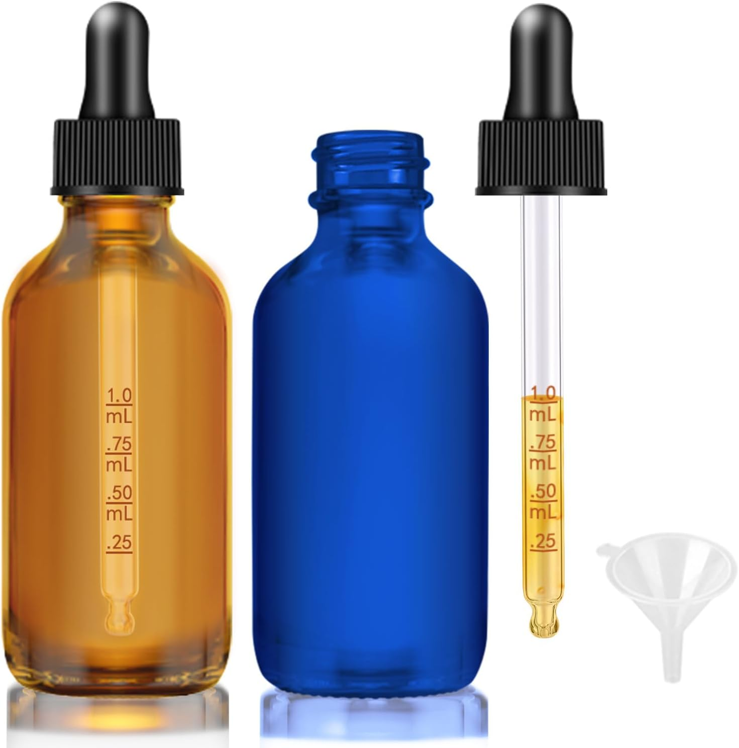 Bumobum Dropper Bottle 2 Oz, 2 Pack Amber Glass Eye Dropper Bottles with Labels and Funnel, Tincture Bottle with Measured Dropper - Leakproof Essential Oils Bottles for Health, Personal Care & Beauty