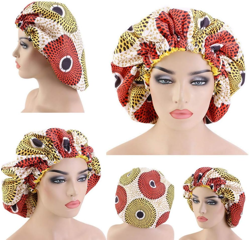 COMVIP Women Adjustable Night Sleeping Hat Hair Turban Stain Bonnet D: Rose