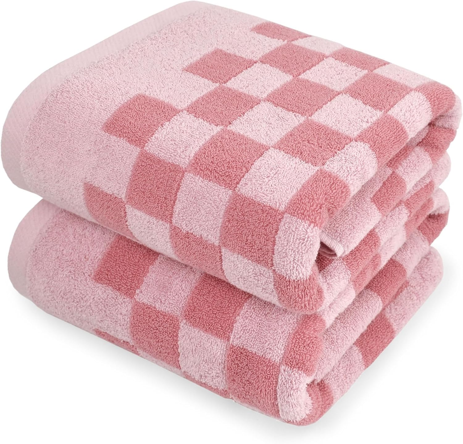 Jacquotha Soft Bath Towels for Bathroom Beach Pool (Pink Checkered), Quick Dry Cotton Shower Towels Set of 2, Cute Funny for Her Women Girls, 27.5X55 Inches image number 1