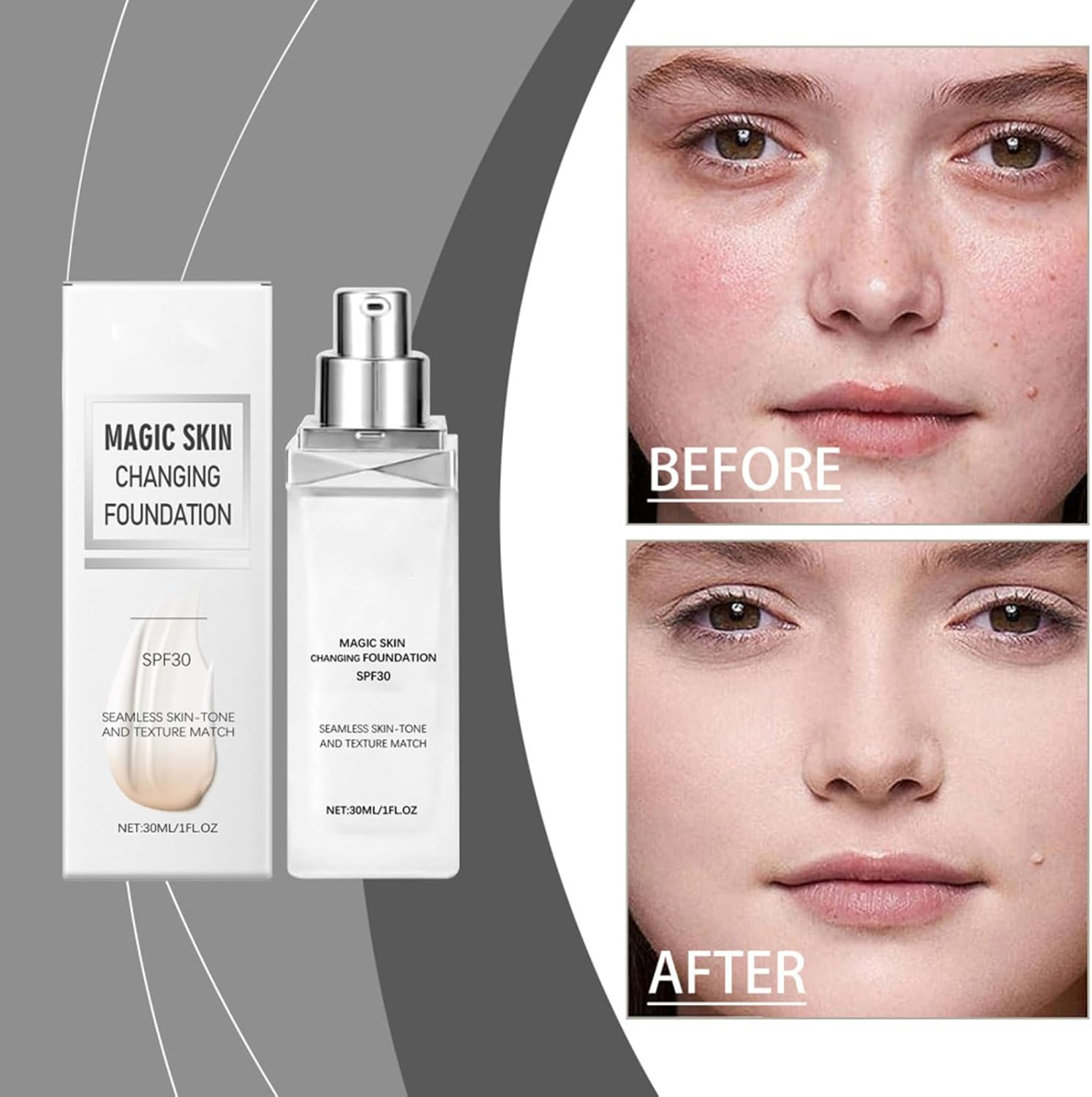 Gihioue Color Changing Mature Skin Foundation | Skin Matching Foundation - SPF 30 Hydrating Concealer Coverage Cream Natural Tone Correcting Glow for Women image number 5