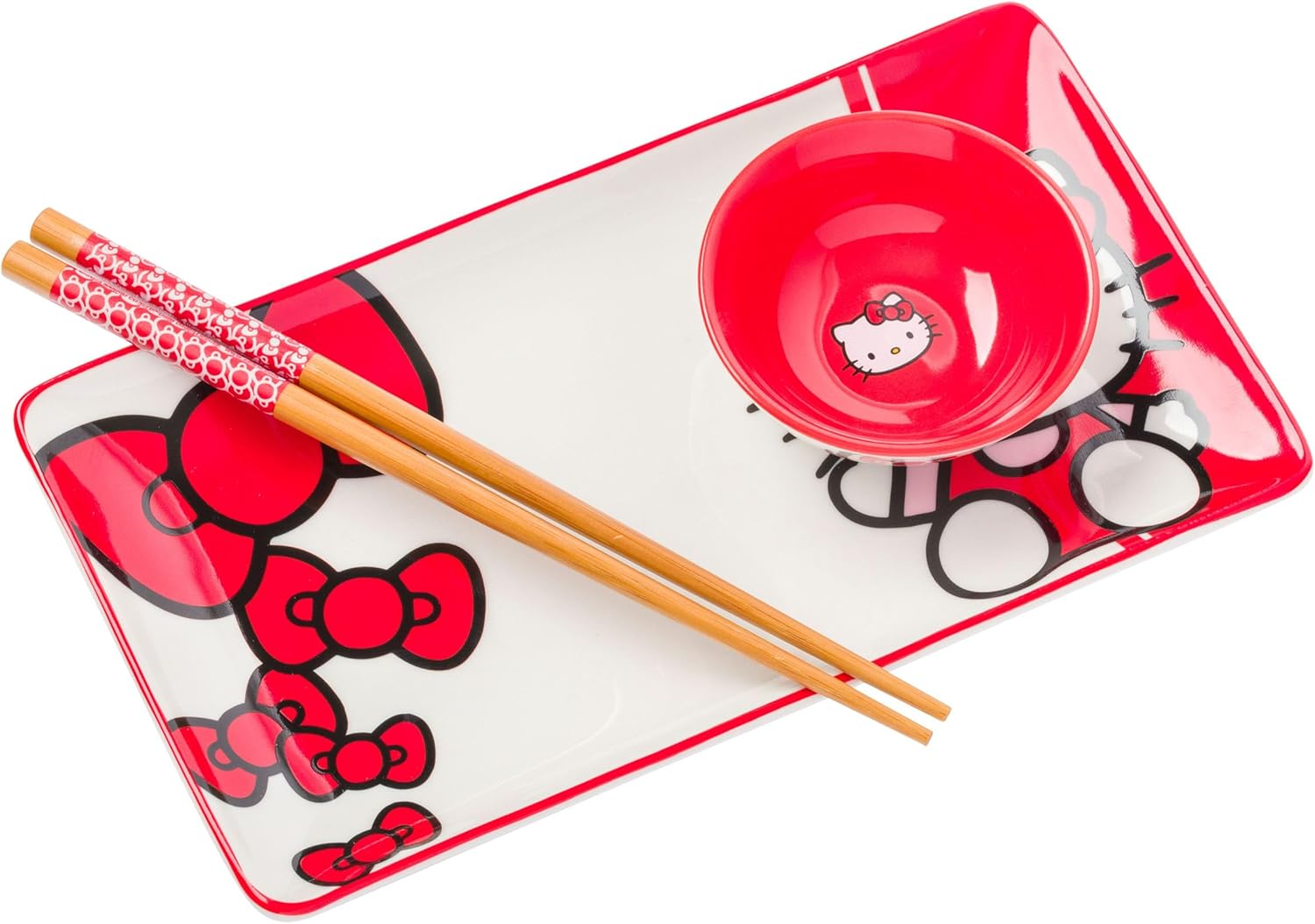 Silver Buffalo Hello Kitty Red and White Classic Boxed 3Pc Ceramic Sushi Set