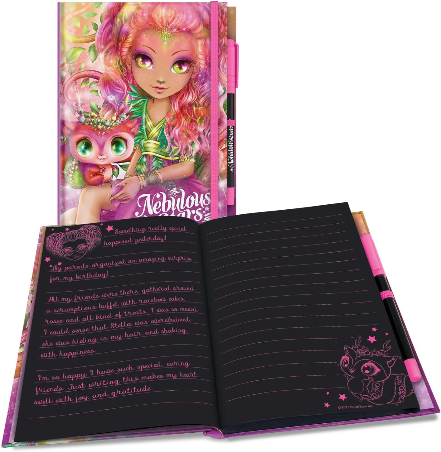 Nebulous Deluxe Black Notebook Display Set (6 Pcs.) - 112 Lined Pages, Neon Gel Pen, Multi-Coloured Notebooks for Writing, Journaling & Note-Taking, Stylish Dream Journal image number 1