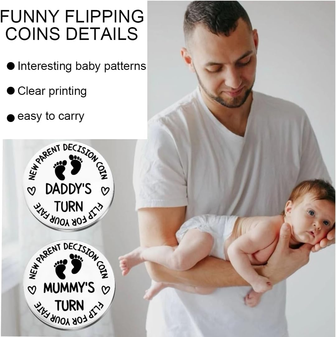 Funny First Time Decision Coin, Pregnant Expectant Mother and Dad, Gifts for Birth, Christening Gifts for Girls, Boys, Baby, after Birth, Gift Idea, Cooler, 30 Mm image number 5