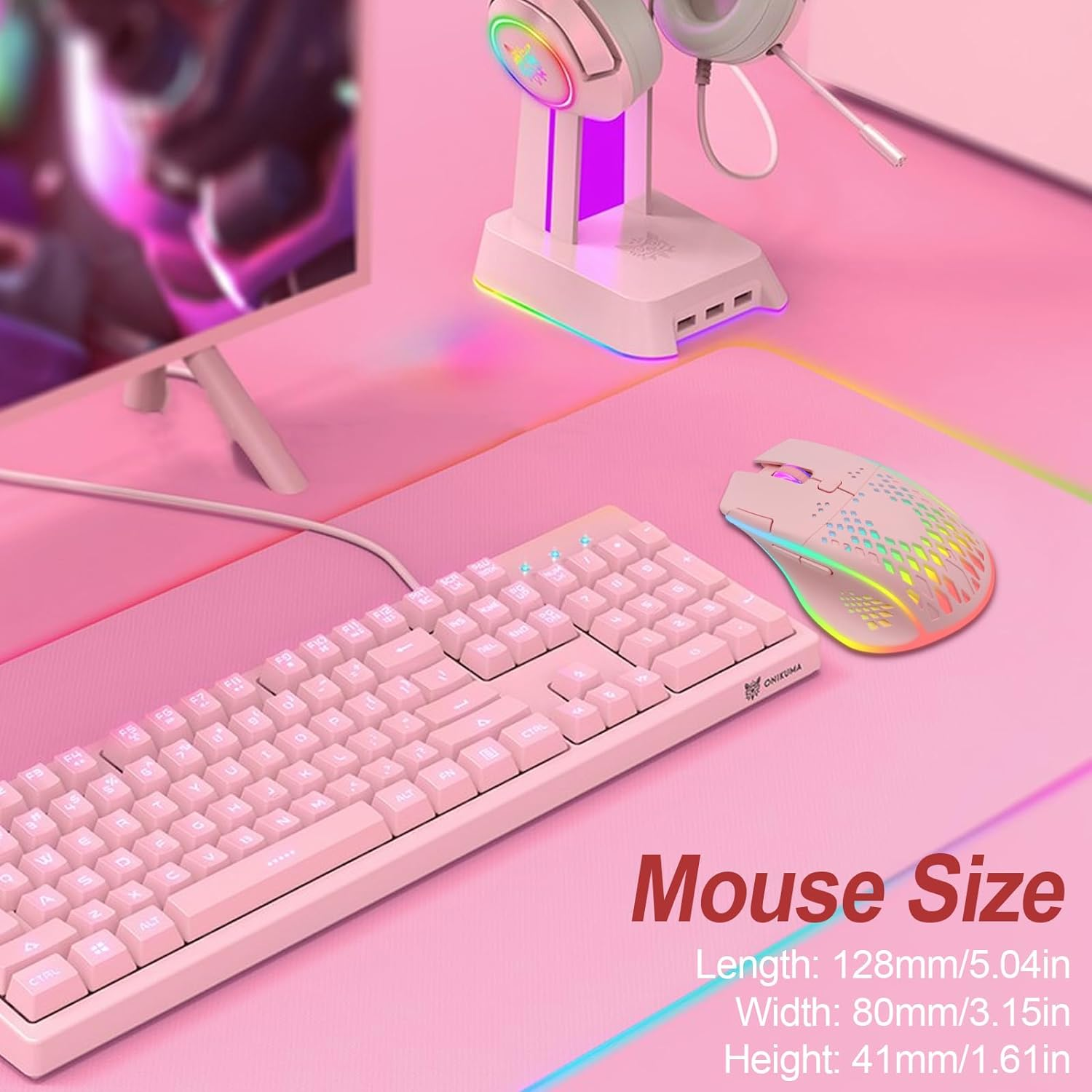 VEGCOO Gaming Mouse, Wireless Mouse Rechargeable Honeycomb Wireless Gaming Mouse with RGB Light/Usb Receiver/Usb Cable/Adjustable DPI, Optical Gaming Mice Mouse for Laptop PC Computer(Pink) image number 5