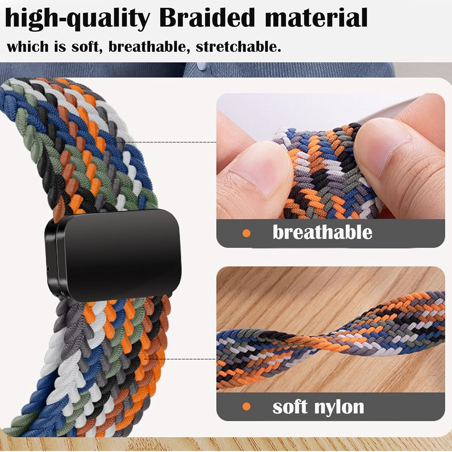 Sport Solo Loop Compatible with Samsung Galaxy Watch 8 40Mm 44Mm/Classic 46Mm Women Men,Magnetic Strap Stretchy Braided Wristband for Galaxy Watch 8/Classic Bands image number 1
