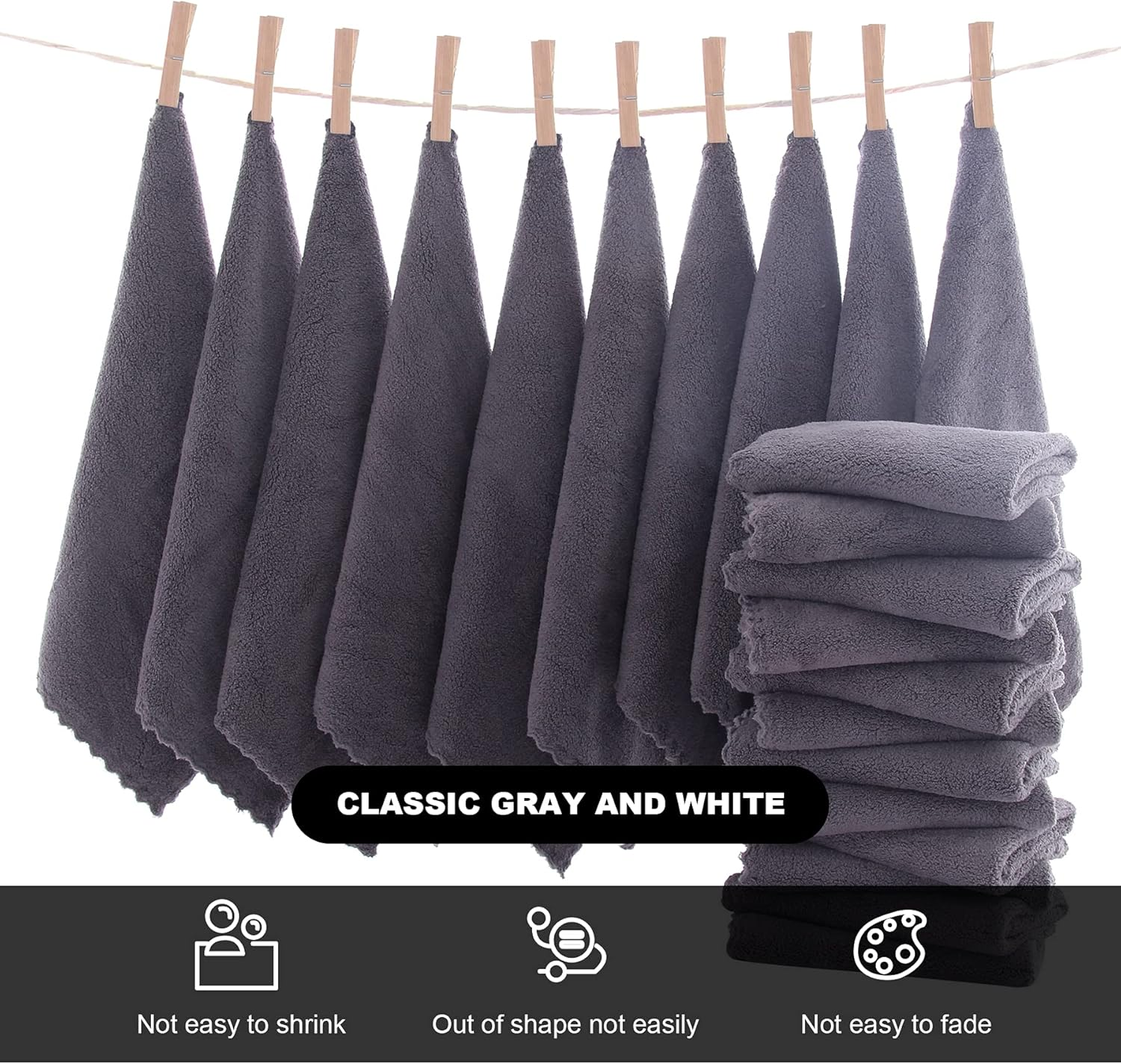 Microfiber Facial Cloths Fast Drying Washcloth 12 Pack - Premium Soft Makeup Remover Cloths - Grey image number 4