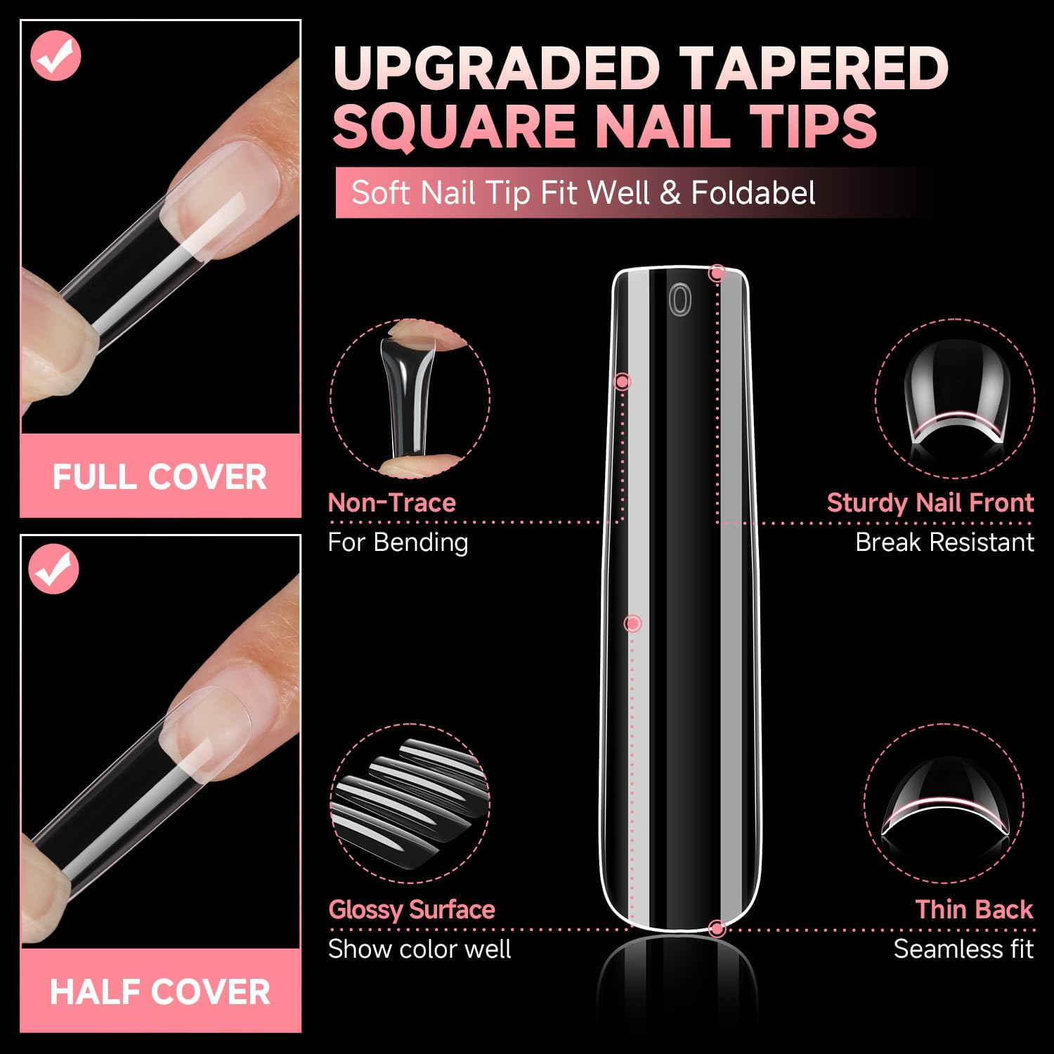 UNA GELLA Nail Tips Square Fake Gel Nails Tips 120 PCS No C Curve XXL Extra Long Full Cover Square Straight Curved Tapered Acrylic Nails for Press on Nail Extensions Salon Home DIY with Box image number 4