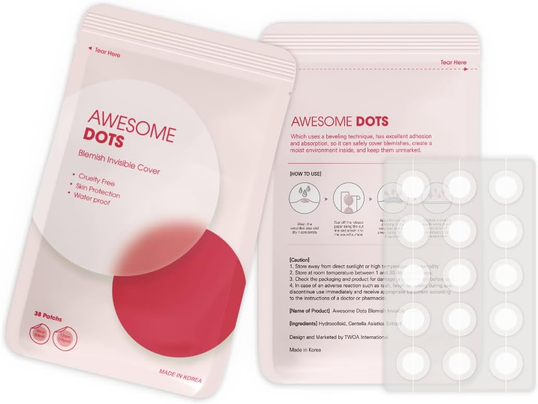AWESOME DOTS Acne Pimple Patch - Invisible Blemish Cover - Spot Treatment - 2 Sizes (38 Count) - Face - Unisex - Vegan image number 1