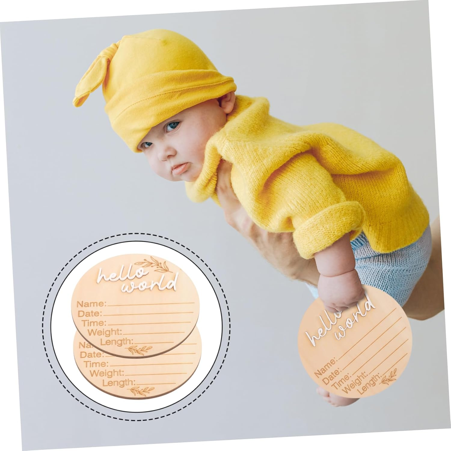 2Pcs Circular Announcement Sign Wood Birth Name Plaque for Newborns for Photo Props and Decor Showers and Milestone Memories image number 6
