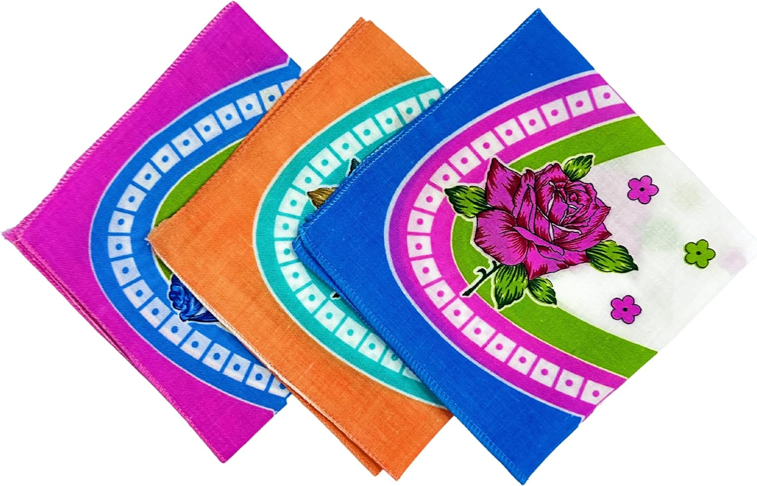 Royal Mart Premium Cotton Handkerchiefs - 11 * 11 Colorful Prints for Women/Girls (Pack of 03, Multicolor. Designs Will Vary as per Availability image number 3