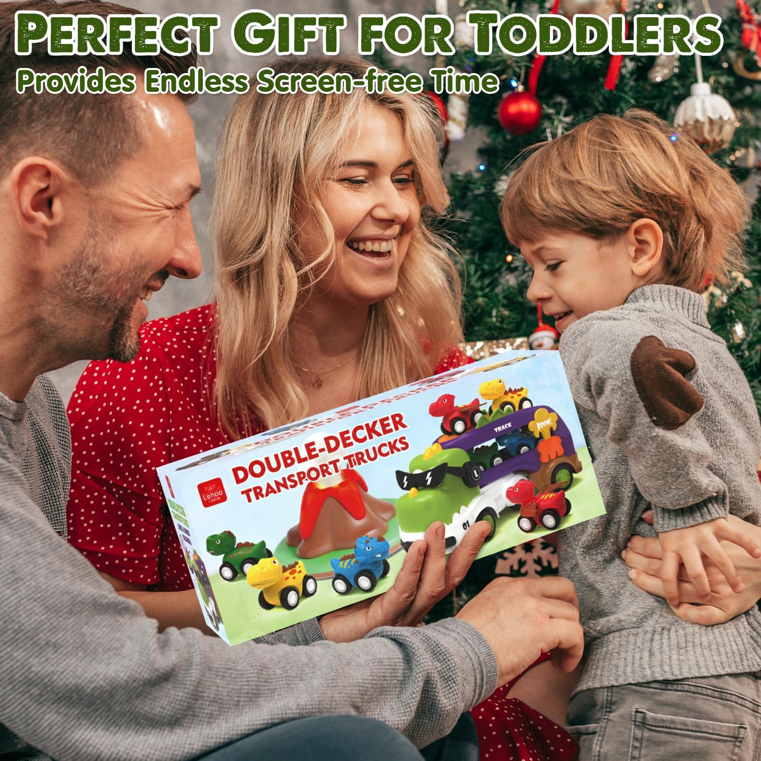 Lehoo Castle Dinosaur Toys for 2 Year Old Boys, 2 Year Old Boy Gifts, Monster Truck Toy Cars, 5 in 1 Friction Power Transport Vehicle Toys with Light and Sound 4 Pull Back Cars image number 4