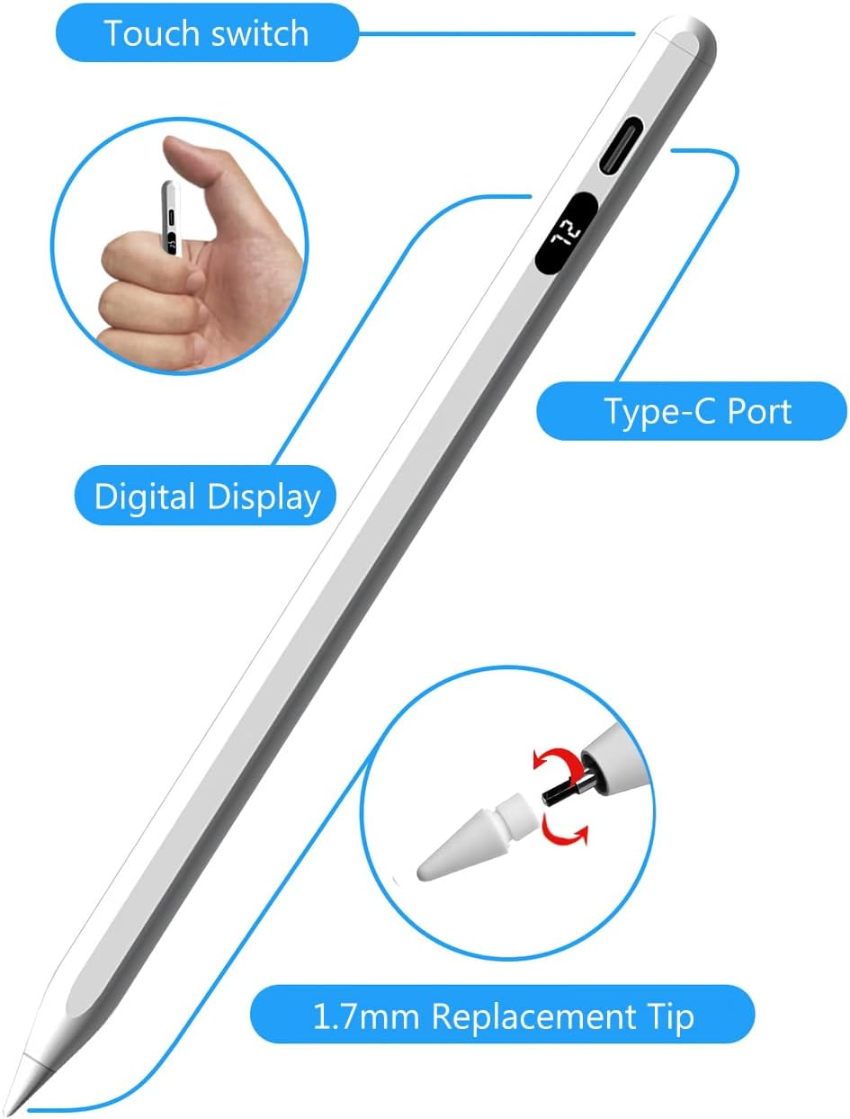 Active Stylus Pen Universal for Android/Ios Touch Screen Device, Upgraded Stylus Pen Rechargeable Stylus for Samsung/Ipad/Lenovo Tablet [Digital Display] [Magnetic] (Touch Button) image number 2