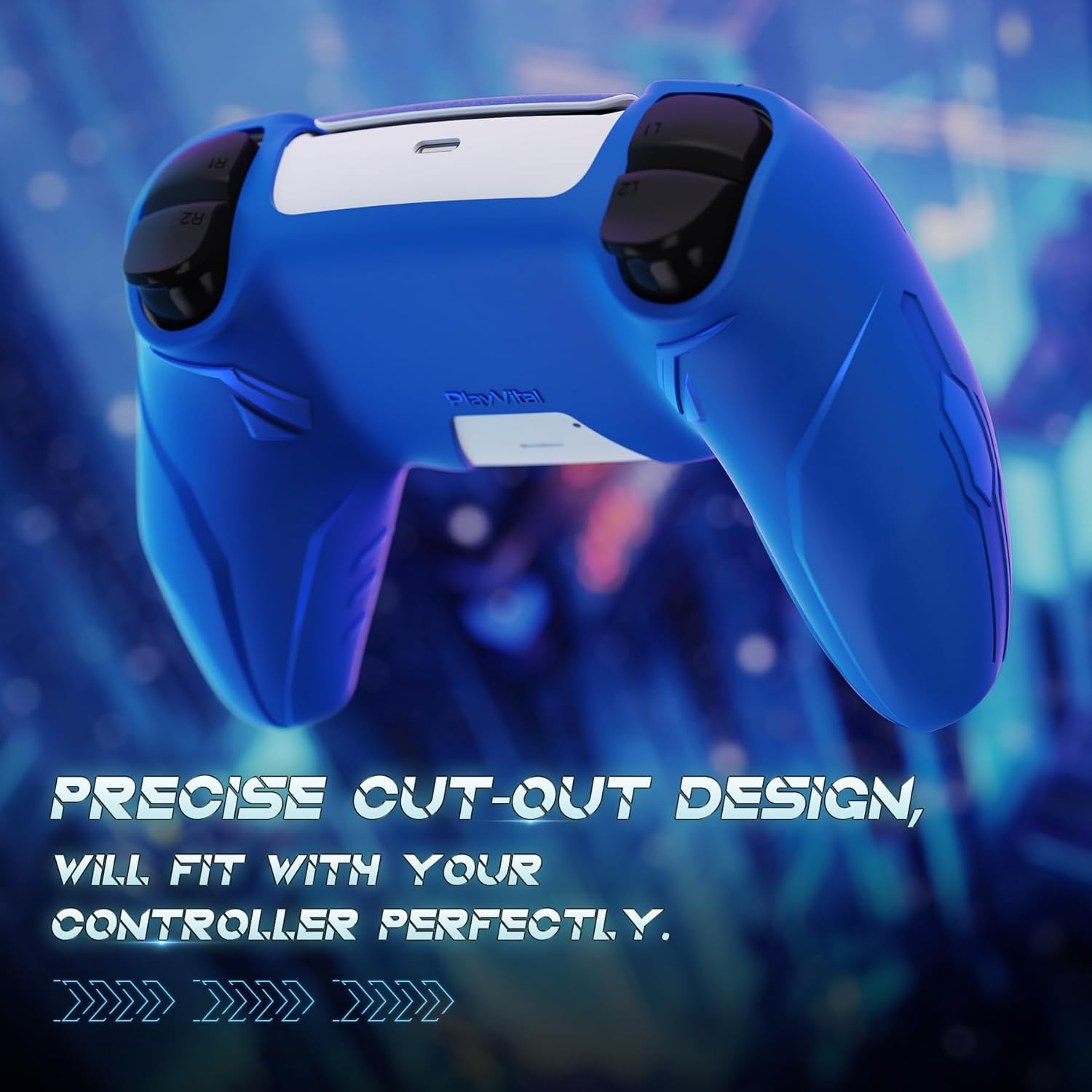 Playvital Silicone Grip Skin for Ps5 Controller - Anti-Slip|Premium Silicone Material|Perfect Fit|Futuristic Cybermech Design|Compatible with Ps5 Official Charging Dock - Blue image number 6