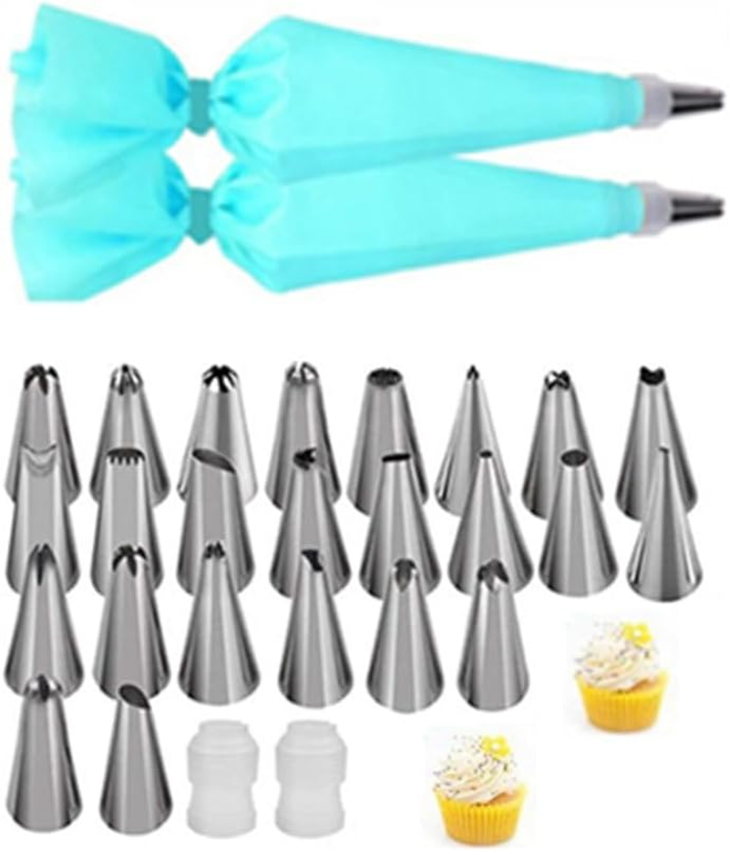Cake Piping Nozzles & Bags Set of 28 Pcs, Stainless Steel, Silicone, Petal Opening, Baking & Pastry Decorating Supplies image number 4