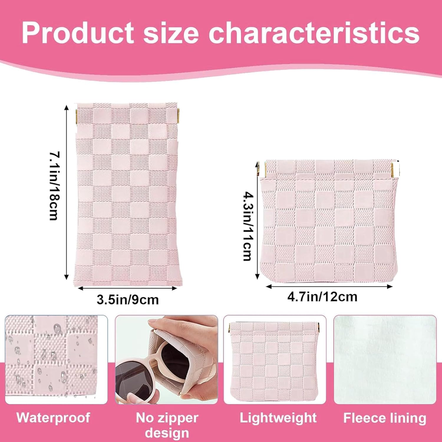 4PCS Mini Makeup Bags for Purse &ndash; Small Leather Cosmetic & Lipstick Pouches Waterproof Travel Organizer for Women (White & Pink) image number 4