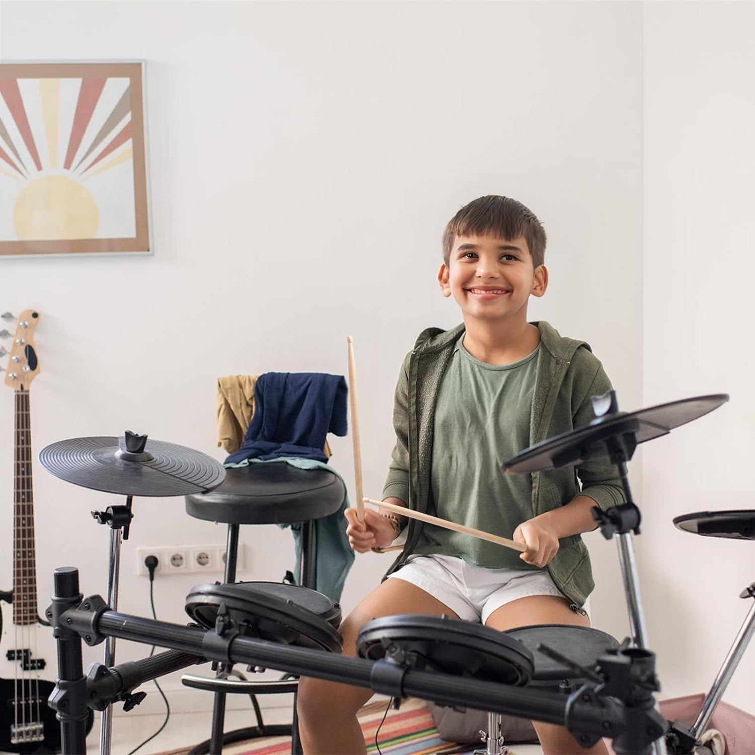 Drumsticks 5A, 2 Pairs Classic Maple Wood Drum Sticks for Kids Adults and Beginners, Anti-Slip and Durable Drumsticks image number 1