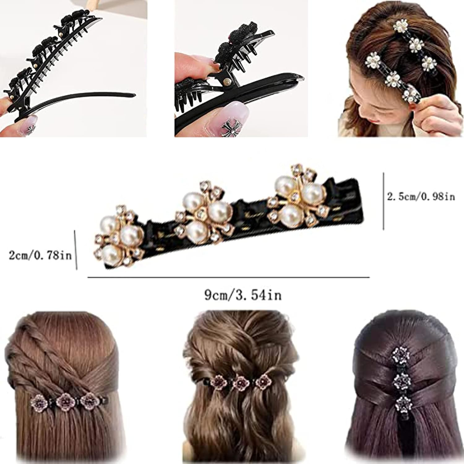 8 Pieces Three Flower Side Hair Clip Crystal Braid Clips for Thick and Thin Hair Hair Accessories for Girls and Women