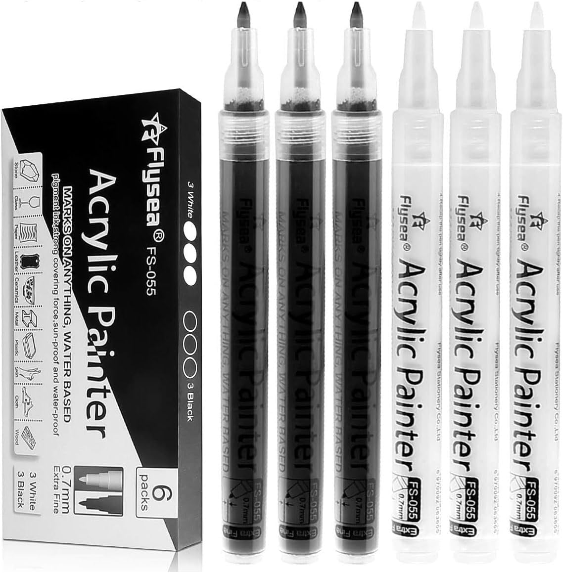 Permanent Paint Marker, Acrylic Paint Pens 0.7Mm Extra Fine Point Fabric Paint Markers for Rocks Painting Supplies Metal Stone Canvas Ceramic Wood DIY Craft Making Supplies, 6Pcs