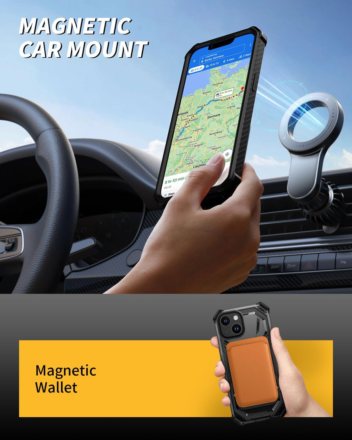 Lanhiem for Iphone 14 Case/Iphone 13 Case with 2 Pack Screen Protector, Shockproof Military-Grade Protection, Magnetic Kickstand Phone Case for Iphone 14/13, Black image number 6