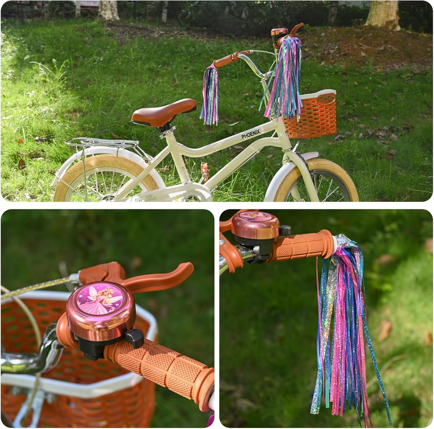 Kids Bike Bell with 2 Pcs Bike Streamers for Girls, Bicycle Pinwheel for Boys Girls Cute Children'S Bike Accessories image number 1